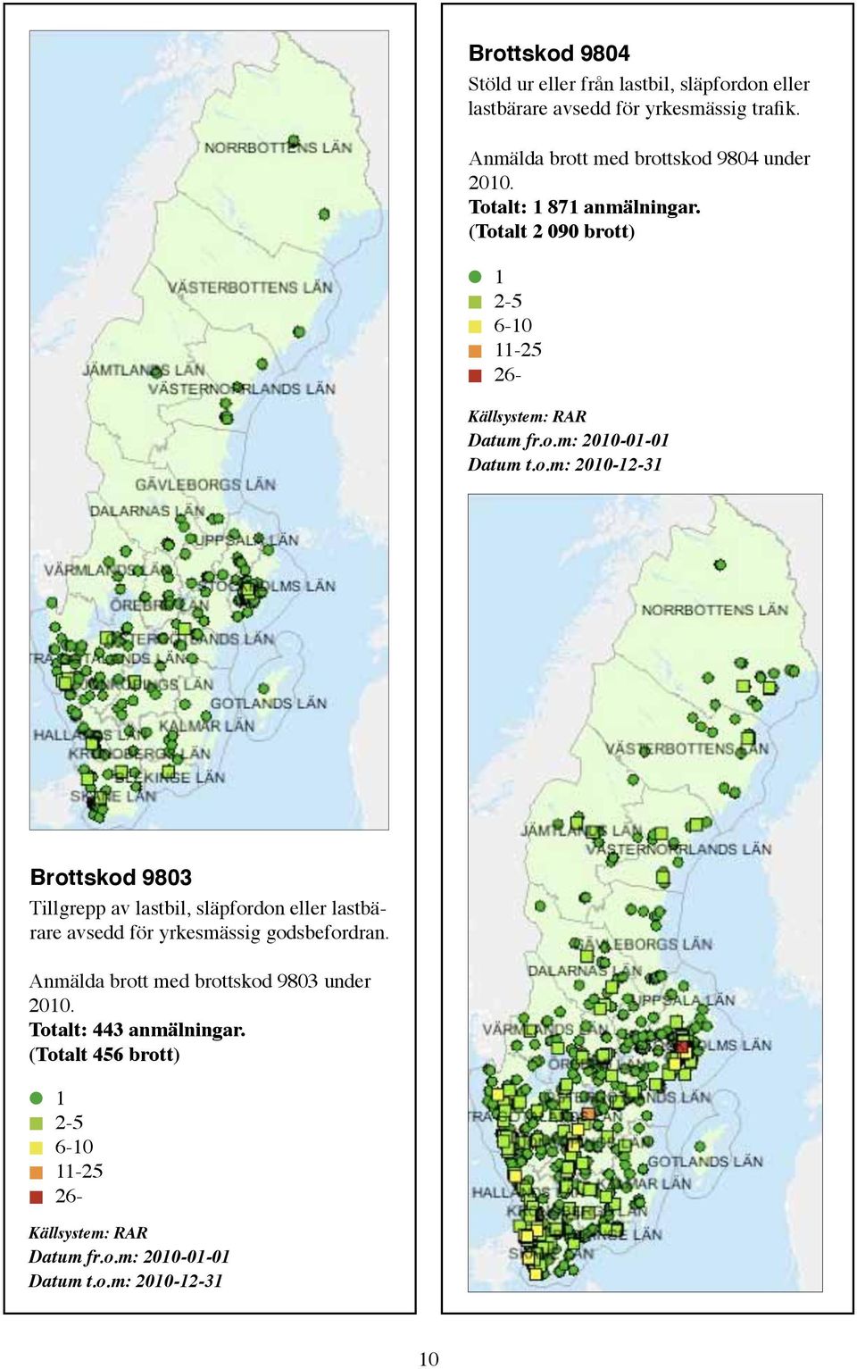 o.m: 2010-12-31 Brottskod 9803 Tillgrepp av lastbil, släpfordon eller lastbärare avsedd för yrkesmässig godsbefordran.