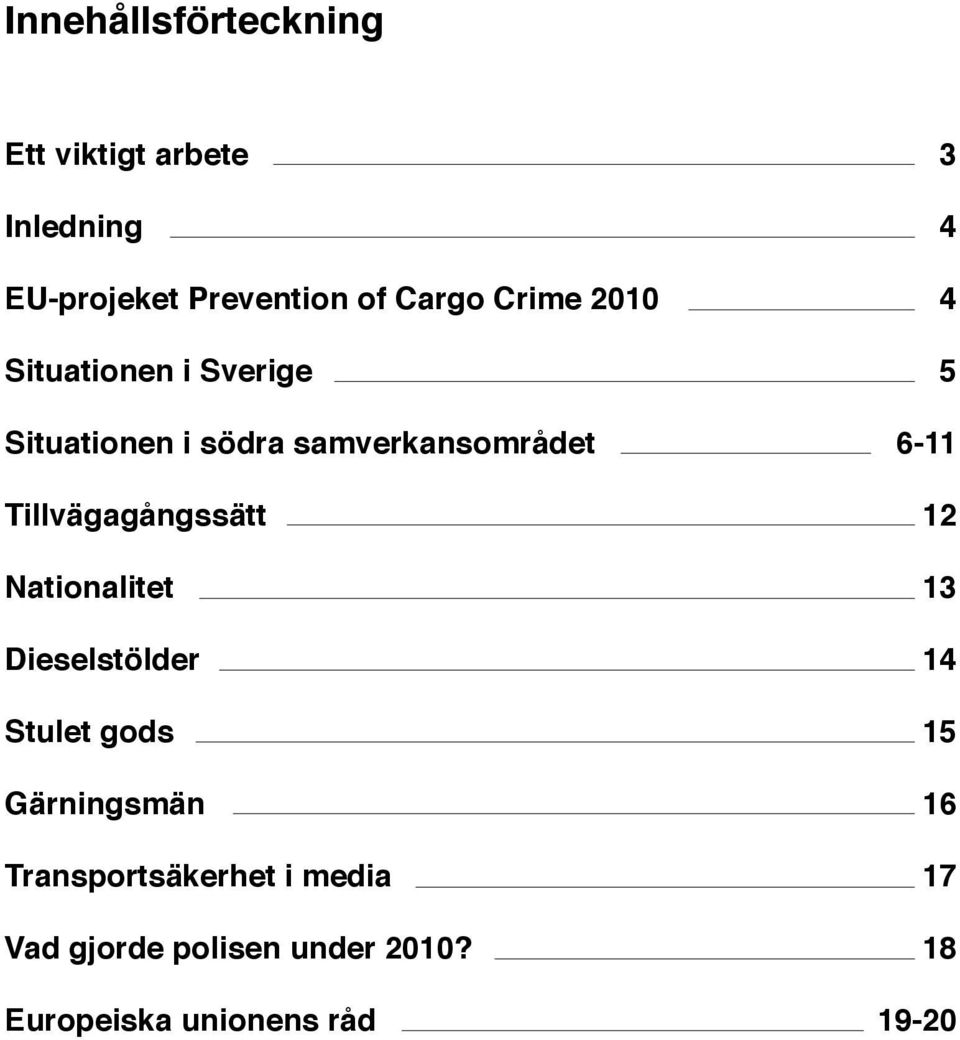 Tillvägagångssätt Nationalitet Dieselstölder Stulet gods Gärningsmän