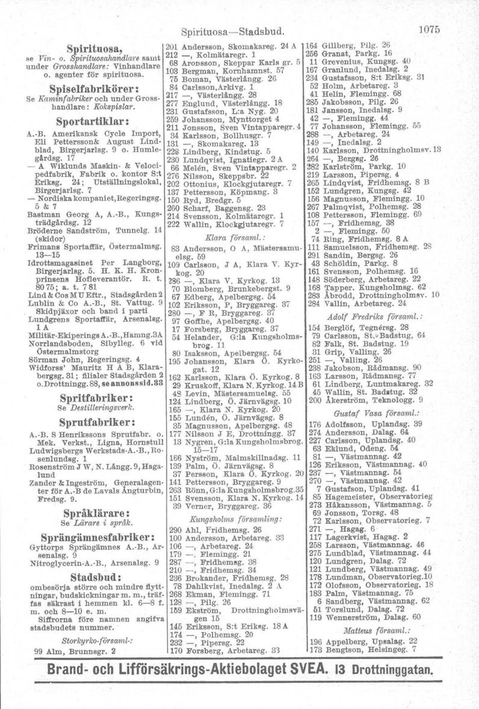 24; Utställningslokal, Birgerjarlsg. 7 - Nordiskakompaniet,Regel'ingsg. 5 & 7 Bastman Georg A, A.-B., Kungsträdgårdag. 12 Bröderne Sandström, Tunnelg. 14 (skidor) Frimans Sportaffär, Östermalmsg.