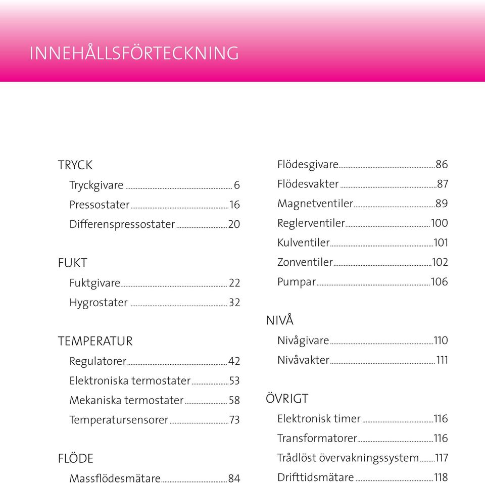 ..73 FLÖDE Massflödesmätare...84 Flödesgivare...86 Flödesvakter...87 Magnetventiler...89 Reglerventiler...100 Kulventiler.