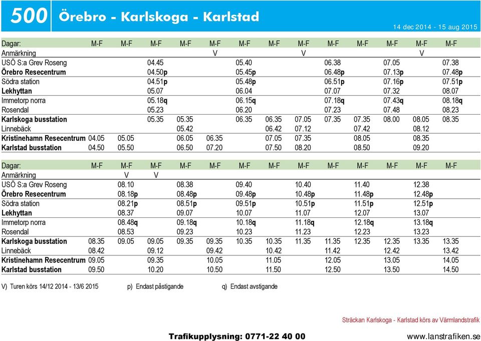 05 07.35 07.35 08.00 08.05 08.35 Linnebäck 05.42 06.42 07.12 07.42 08.12 Kristinehamn Resecentrum 04.05 05.05 06.05 06.35 07.05 07.35 08.05 08.35 Karlstad busstation 04.50 05.50 06.50 07.20 07.50 08.