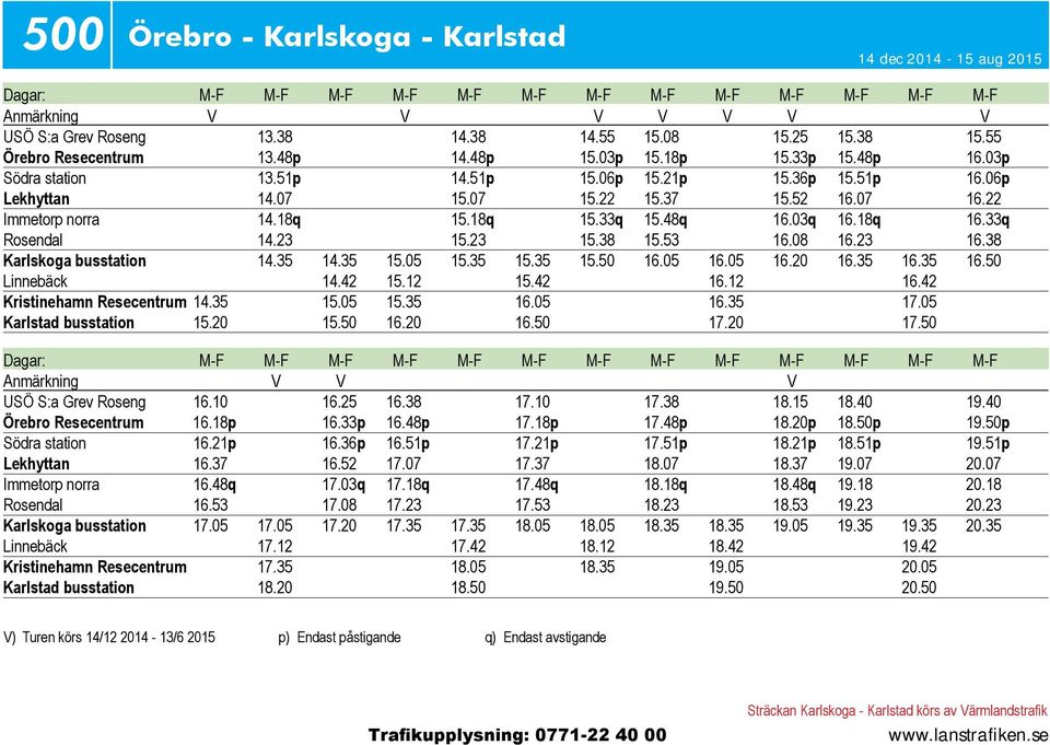 23 15.23 15.38 15.53 16.08 16.23 16.38 Karlskoga busstation 14.35 14.35 15.05 15.35 15.35 15.50 16.05 16.05 16.20 16.35 16.35 16.50 Linnebäck 14.42 15.12 15.42 16.12 16.42 Kristinehamn Resecentrum 14.