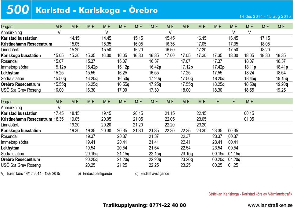 35 18.00 18.05 18.30 18.35 Rosendal 15.07 15.37 16.07 16.37 17.07 17.37 18.07 18.37 Immetorp södra 15.12p 15.42p 16.12p 16.42p 17.12p 17.42p 18.11p 18.41p Lekhyttan 15.25 15.55 16.25 16.55 17.25 17.