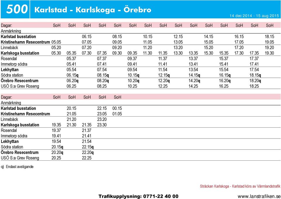 35 19.30 Rosendal 05.37 07.37 09.37 11.37 13.37 15.37 17.37 Immetorp södra 05.41 07.41 09.41 11.41 13.41 15.41 17.41 Lekhyttan 05.54 07.54 09.54 11.54 13.54 15.54 17.54 Södra station 06.15q 08.15q 10.