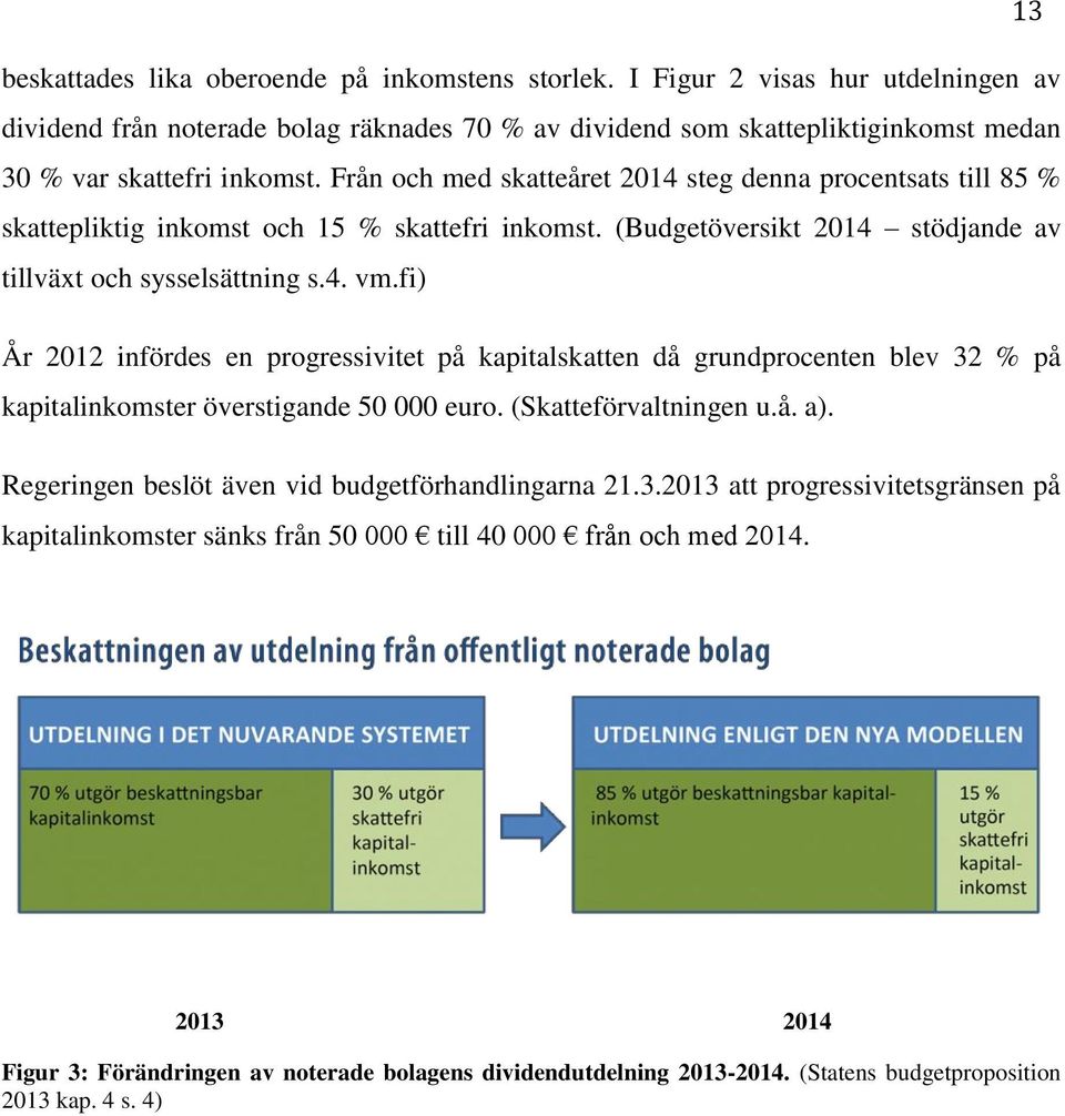 Från och med skatteåret 2014 steg denna procentsats till 85 % skattepliktig inkomst och 15 % skattefri inkomst. (Budgetöversikt 2014 stödjande av tillväxt och sysselsättning s.4. vm.