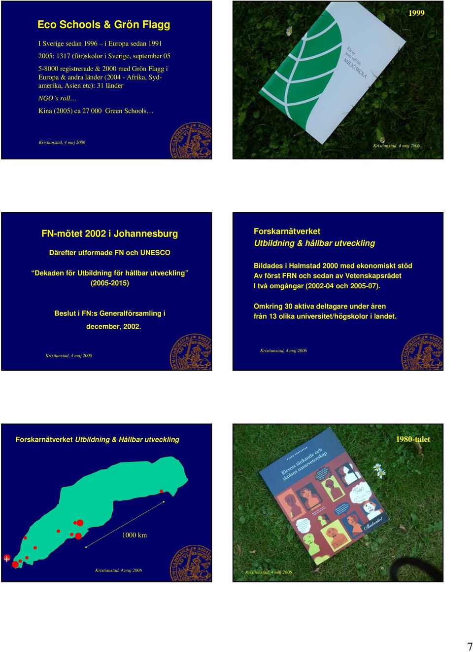 utveckling (2005-2015) Forskarnätverket Utbildning & hållbar utveckling Bildades i Halmstad 2000 med ekonomiskt stöd Av först FRN och sedan av Vetenskapsrådet I två omgångar (2002-04 och 2005-07).