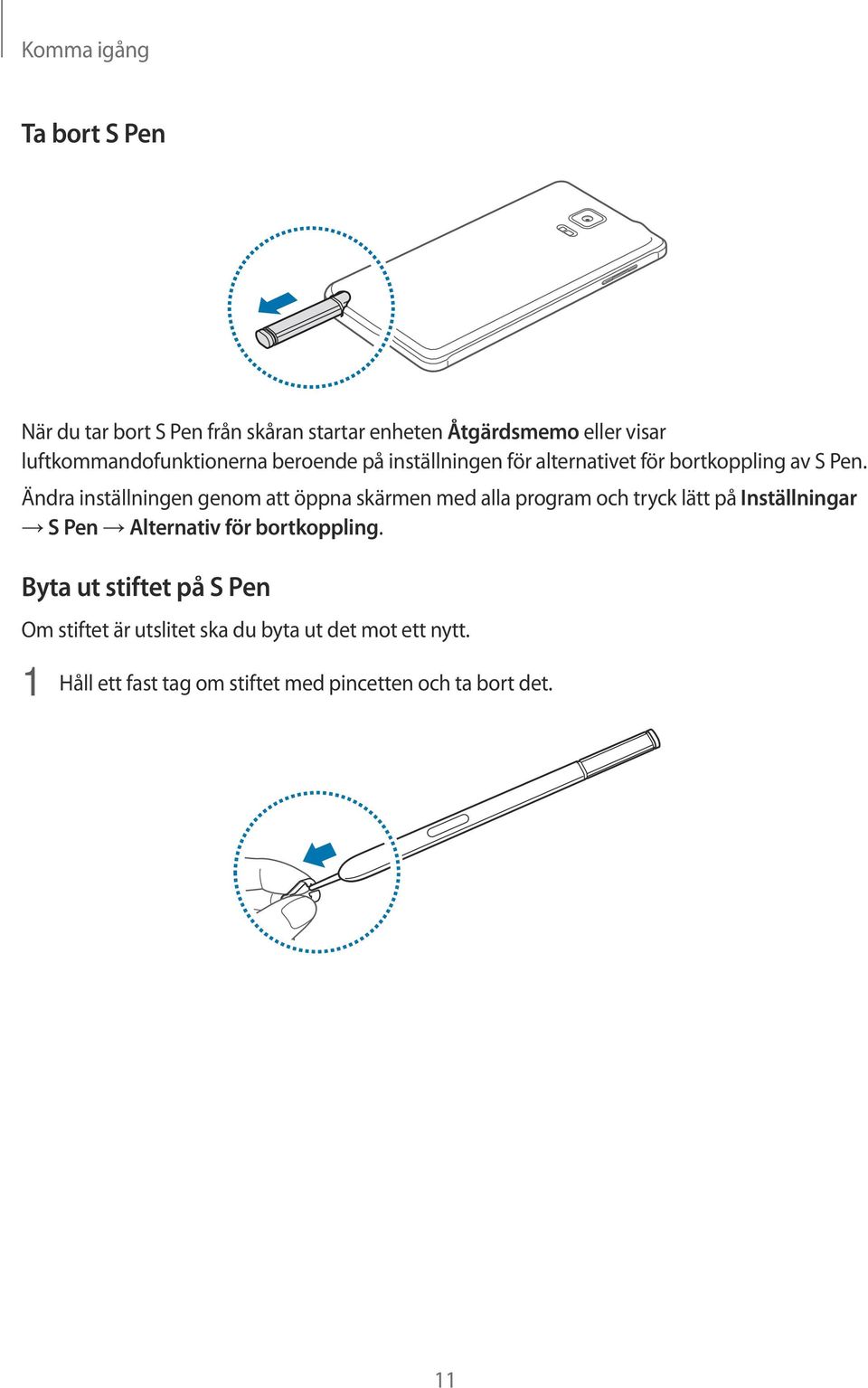 Ändra inställningen genom att öppna skärmen med alla program och tryck lätt på Inställningar S Pen Alternativ för