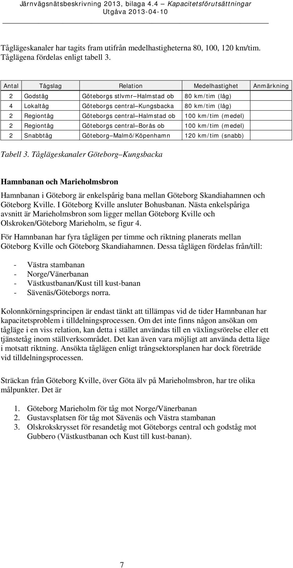 ob 100 km/tim (medel) 2 Regiontåg Göteborgs central Borås ob 100 km/tim (medel) 2 Snabbtåg Göteborg Malmö/Köpenhamn 120 km/tim (snabb) Tabell 3.