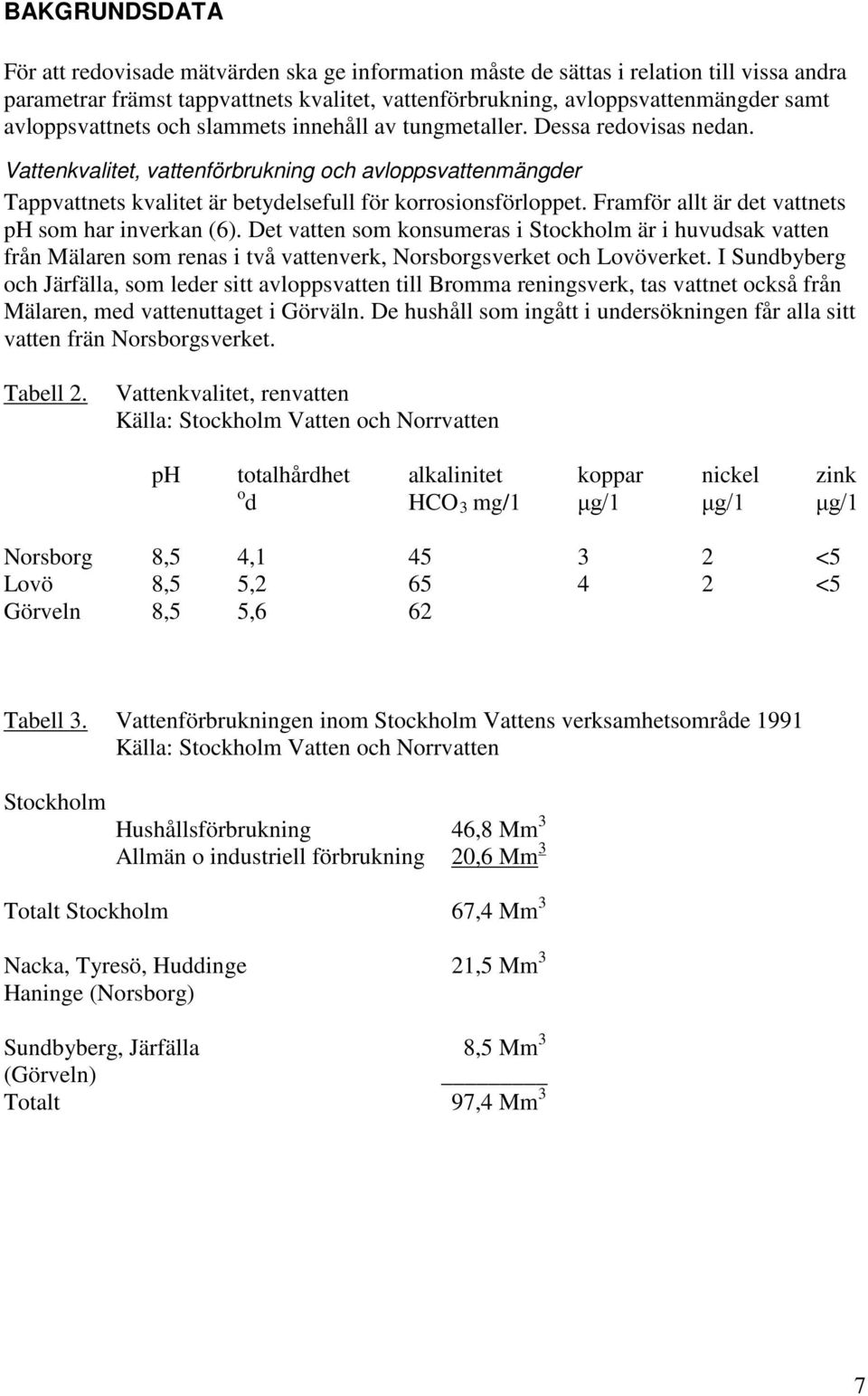 Framför allt är det vattnets ph som har inverkan (6). Det vatten som konsumeras i Stockholm är i huvudsak vatten från Mälaren som renas i två vattenverk, Norsborgsverket och Lovöverket.