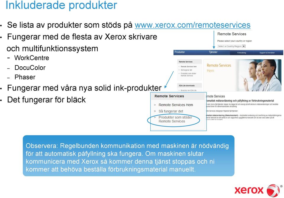 Fungerar med våra nya solid ink-produkter Det fungerar för bläck Observera: Regelbunden kommunikation med maskinen är