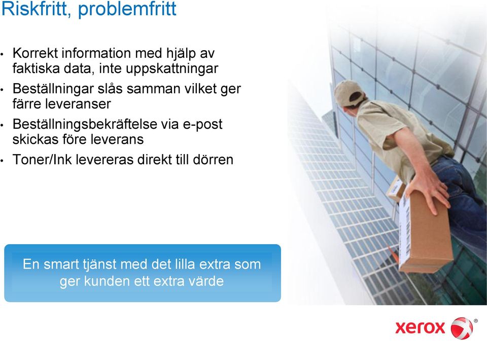 Beställningsbekräftelse via e-post skickas före leverans Toner/Ink levereras