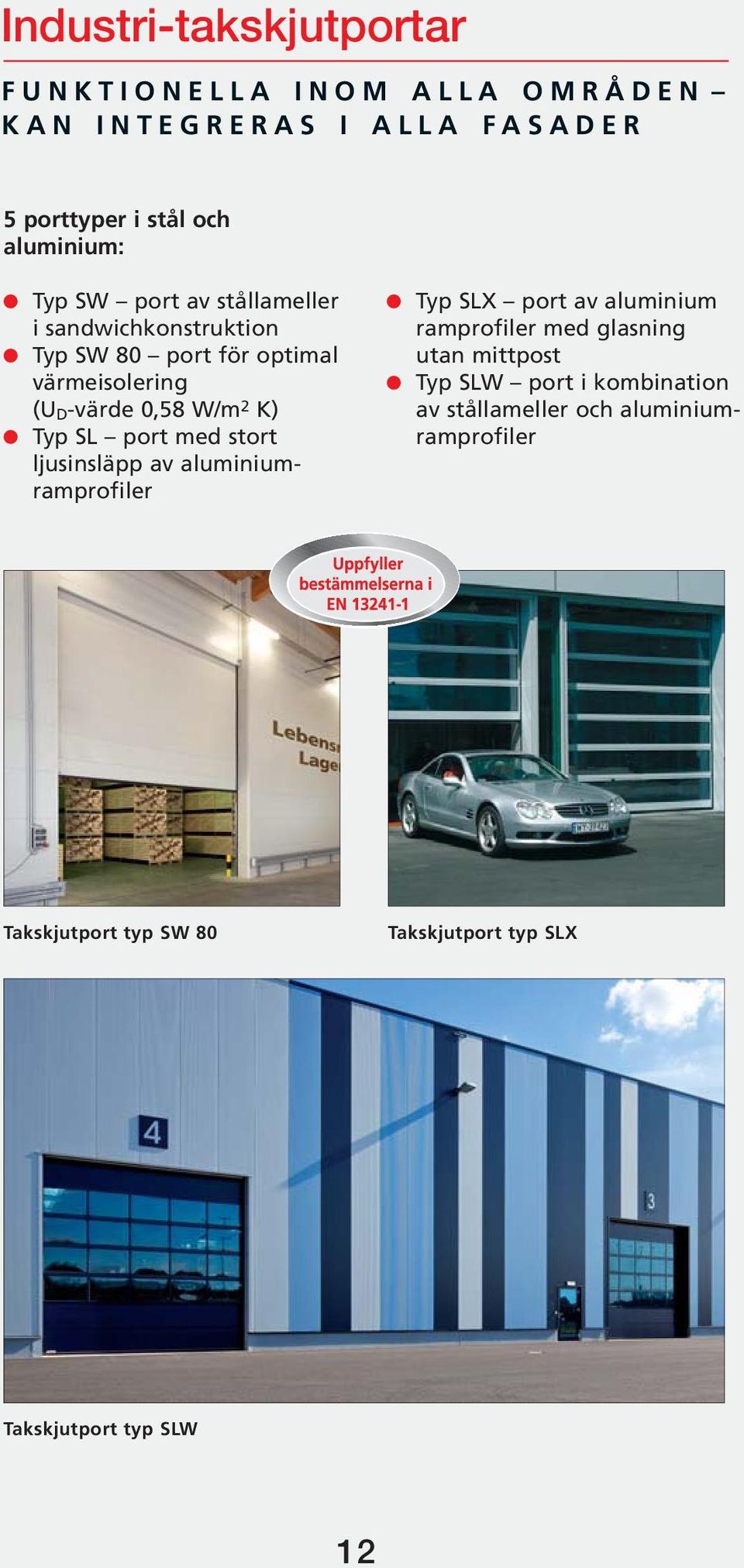 port med stort ljusinsläpp av aluminiumramprofiler Typ SLX port av aluminium ramprofiler med glasning utan mittpost Typ SLW