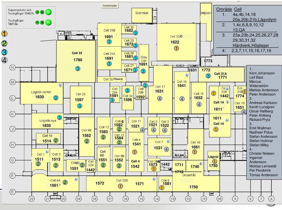 Cell 14 1 1661 1 Lågvol 1 1740 1750 Område Cell 1. 4a,4b,14,18 20a,20b,21b,Lågvolym 2. 1,4c,6,8,9,10,12 13,QA. 3. 23a,23b,24,25,26,27,28 29,30,31,32 Härdverk,Höglager.