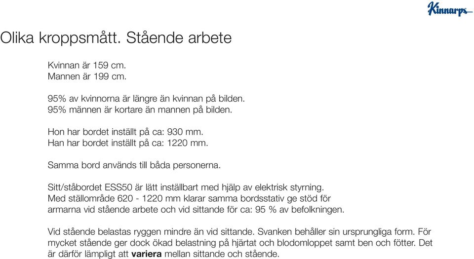 Sitt/ståbordet ESS50 är lätt inställbart med hjälp av elektrisk styrning.