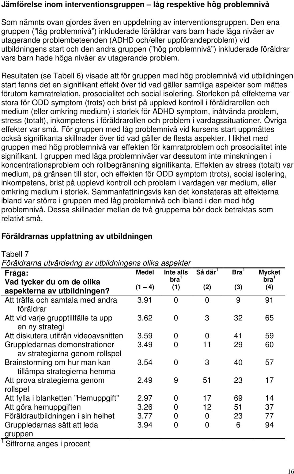 hög problemnivå ) inkluderade föräldrar vars barn hade höga nivåer av utagerande problem.