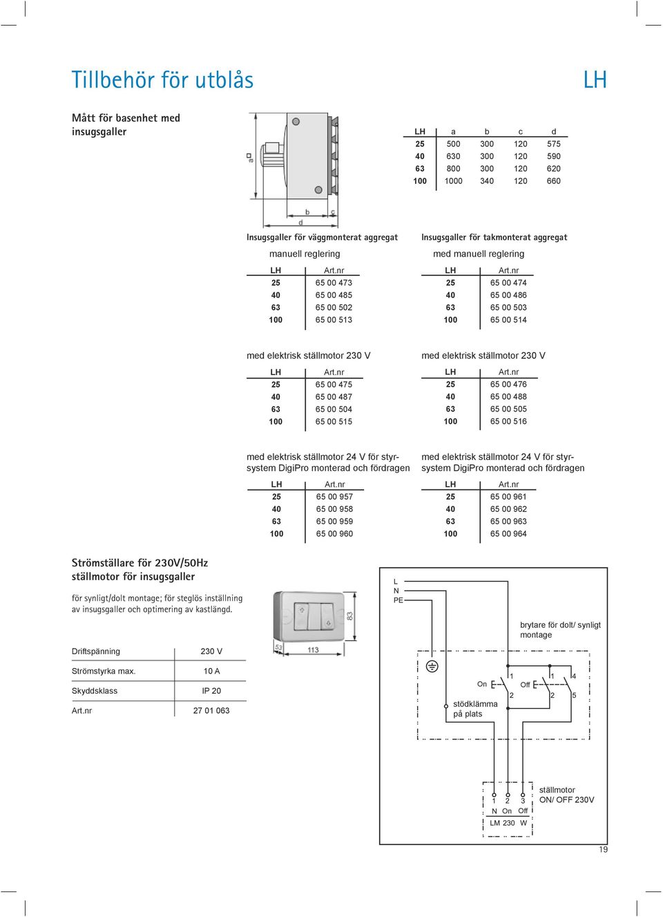 nr 25 65 00 474 40 65 00 486 63 65 00 503 100 65 00 514 med elektrisk ställmotor 230 V Art.nr 25 65 00 475 40 65 00 487 63 65 00 504 100 65 00 515 med elektrisk ställmotor 230 V Art.