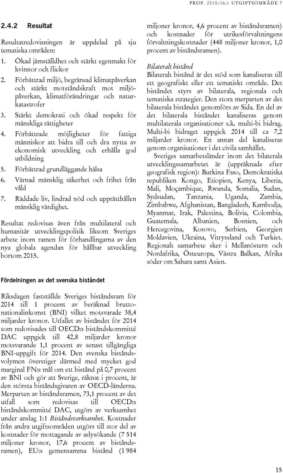 Förbättrade möjligheter för fattiga människor att bidra till och dra nytta av ekonomisk utveckling och erhålla god utbildning 5. Förbättrad grundläggande hälsa 6.