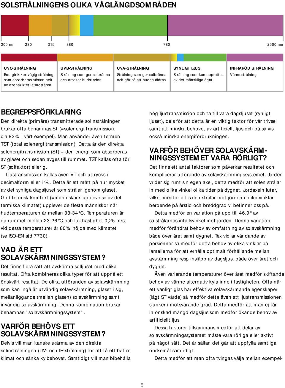 Värmestrålning BEGREPPSFÖRKLARING Den direkta (primära) transmitterade solinstrålningen brukar ofta benämnas ST (=solenergi transmission, c:a 83% i vårt exempel).