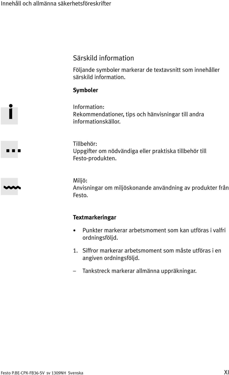 Tillbehör: Uppgifter om nödvändiga eller praktiska tillbehör till Festo-produkten.