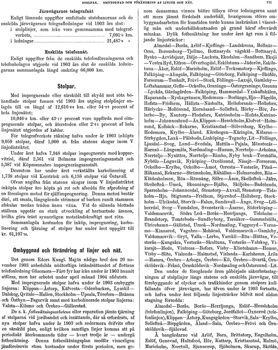 telegrafverkets, 7,091-0 km. i ledningar 21,487-0» Enskilda telefonnät.