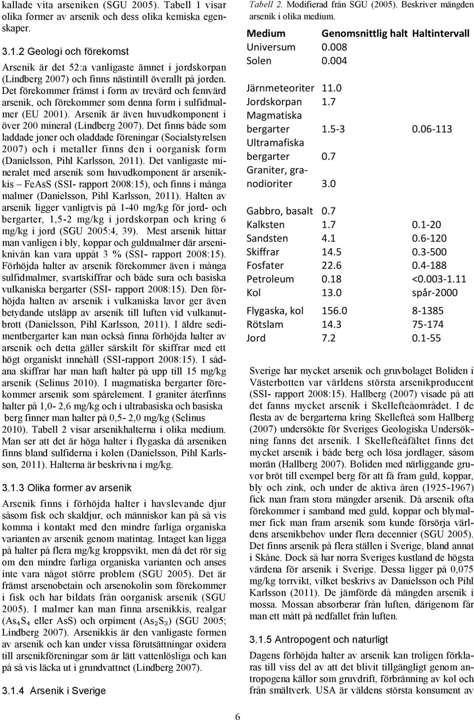 Det finns både som laddade joner och oladdade föreningar (Socialstyrelsen 2007) och i metaller finns den i oorganisk form (Danielsson, Pihl Karlsson, 2011).