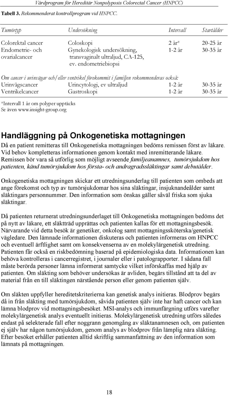 endometriebiopsi Om cancer i urinvägar och/eller ventrikel förekommit i familjen rekommenderas också: Urinvägscancer Urincytologi, ev ultraljud 1-2 år 30-35 år Ventrikelcancer Gastroskopi 1-2 år