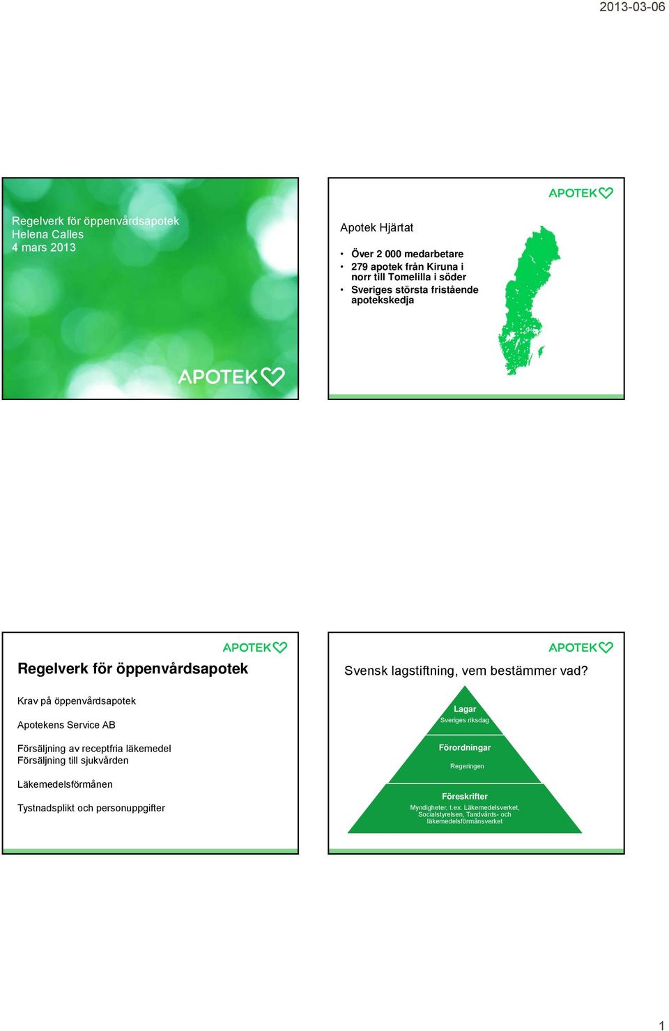 Krav på öppenvårdsapotek Apotekens Service AB Försäljning av receptfria läkemedel Försäljning till sjukvården Läkemedelsförmånen Tystnadsplikt