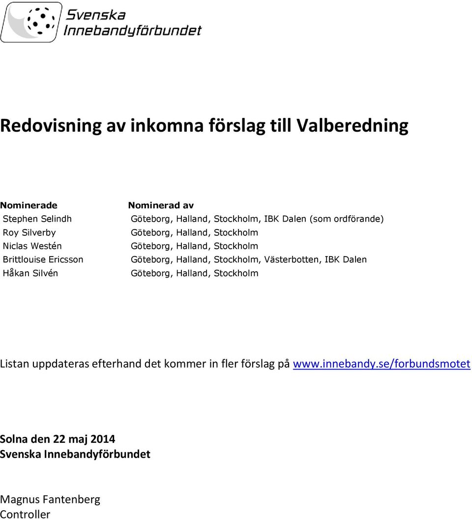 Halland, Stockholm Göteborg, Halland, Stockholm, Västerbotten, IBK Dalen Göteborg, Halland, Stockholm Listan uppdateras