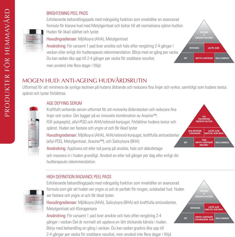 Huvudingredienser: Mjölksyra (AHA), Metylgentisat Användning: För varsamt 1 pad över ansikte och hals efter rengöring 2-4 gånger i veckan eller enligt din hudterapeuts rekommendation.