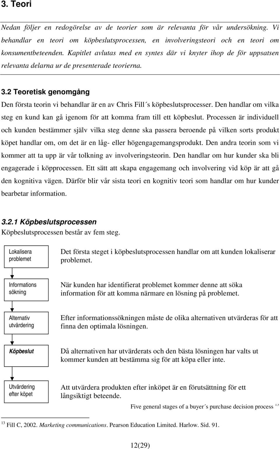 2 Teoretisk genomgång Den första teorin vi behandlar är en av Chris Fill s köpbeslutsprocesser. Den handlar om vilka steg en kund kan gå igenom för att komma fram till ett köpbeslut.