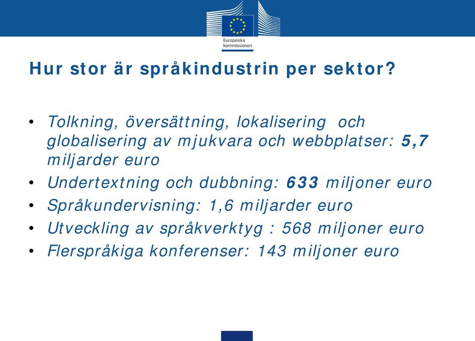 webbplatser: 5,7 miljarder euro Undertextning och dubbning: 633 miljoner euro