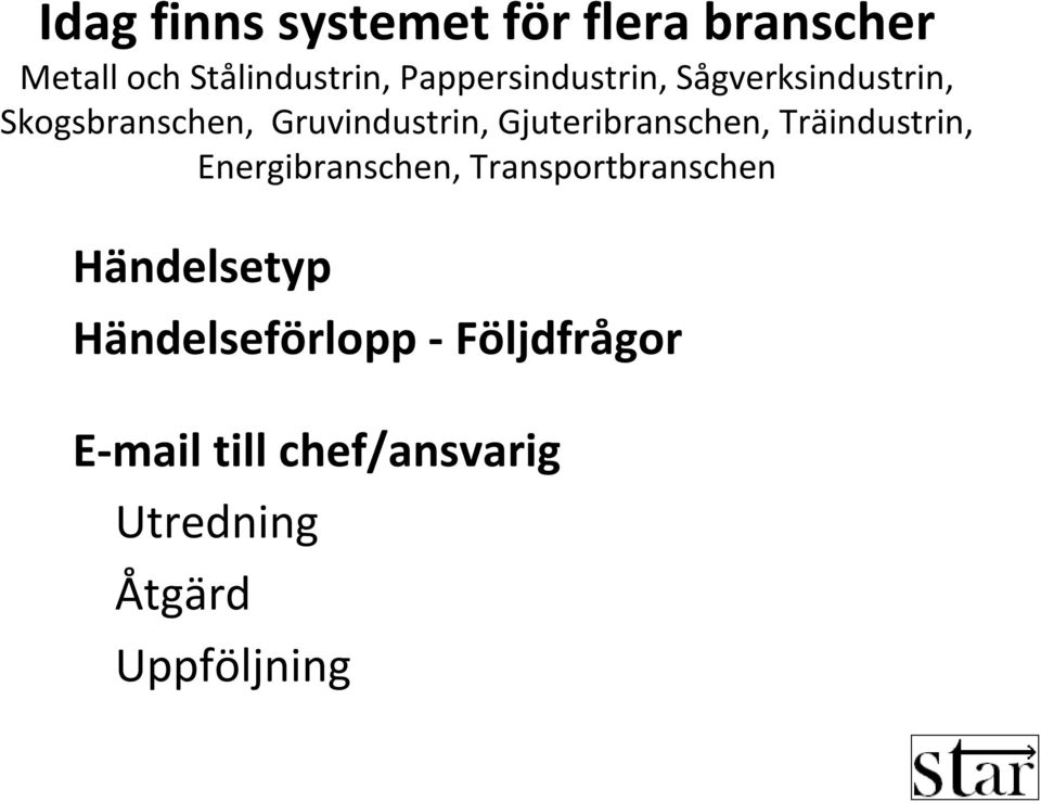 Gjuteribranschen, Träindustrin, Energibranschen, Transportbranschen