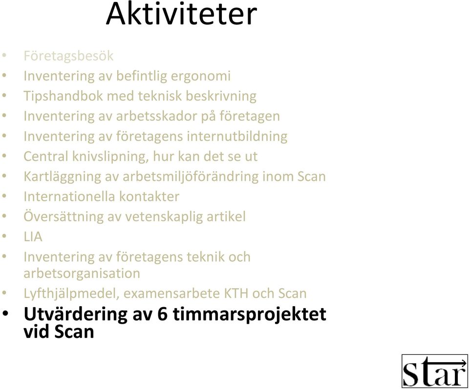 Kartläggning av arbetsmiljöförändring inom Scan Internationella kontakter Översättning av vetenskaplig artikel LIA