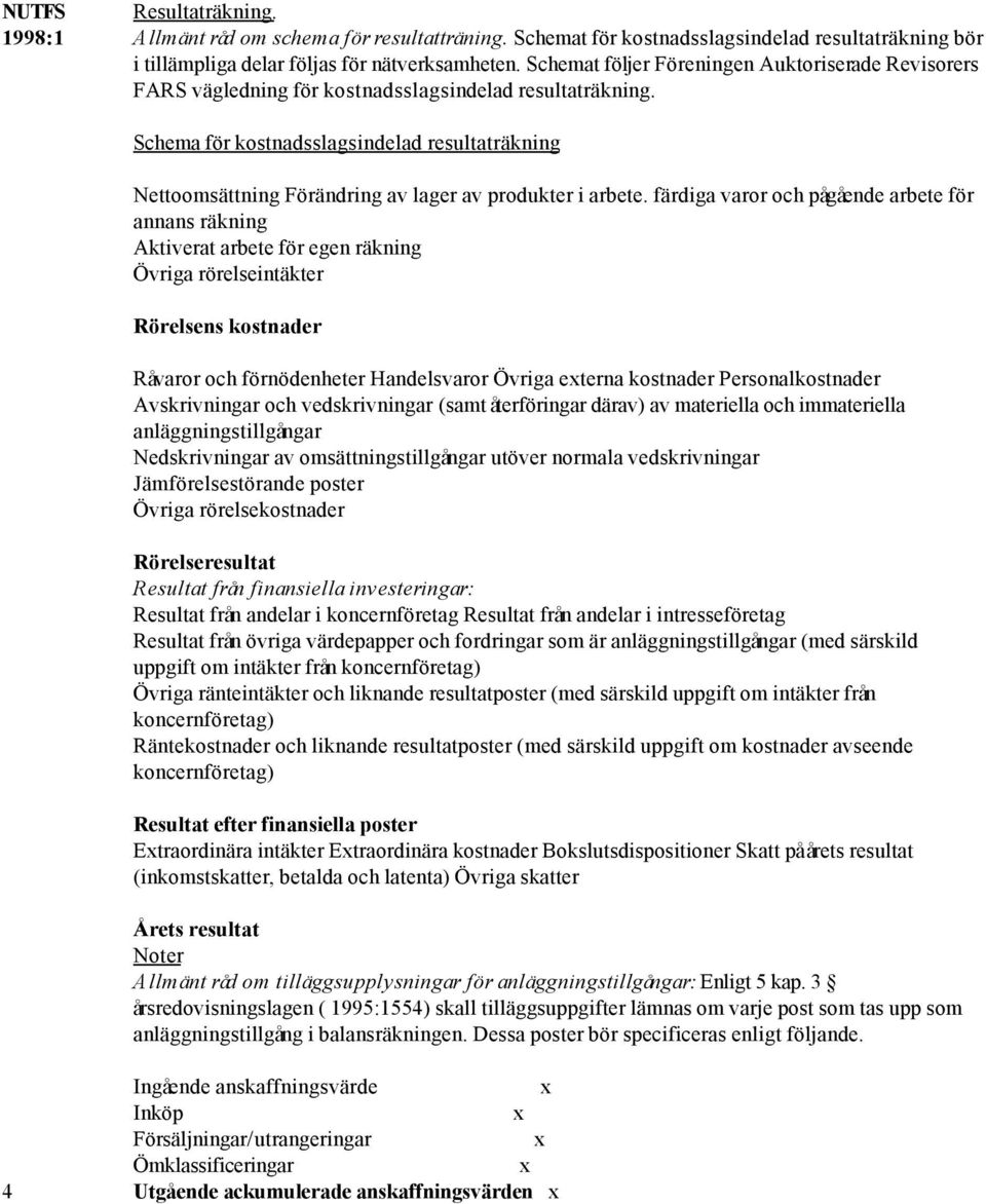 Schema för kostnadsslagsindelad resultaträkning Nettoomsättning Förändring av lager av produkter i arbete.