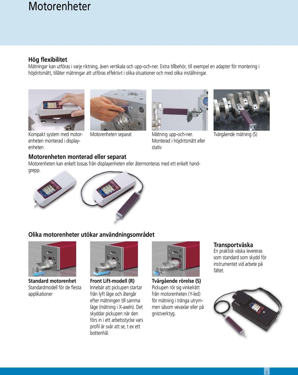 Kompakt system med motorenheten monterad i displayenheten Motorenheten separat Mätning upp-och-ner.