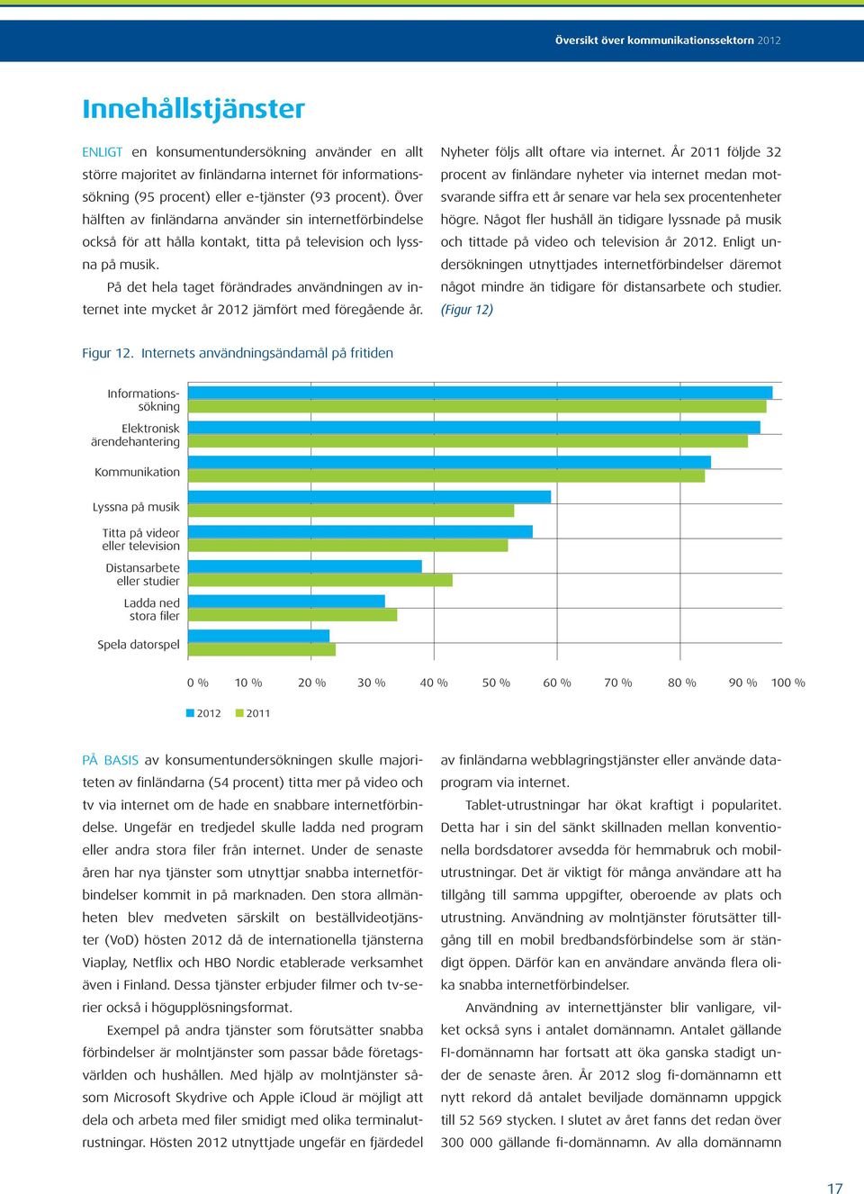 På det hela taget förändrades användningen av internet inte mycket år 2012 jämfört med föregående år. Nyheter följs allt oftare via internet.