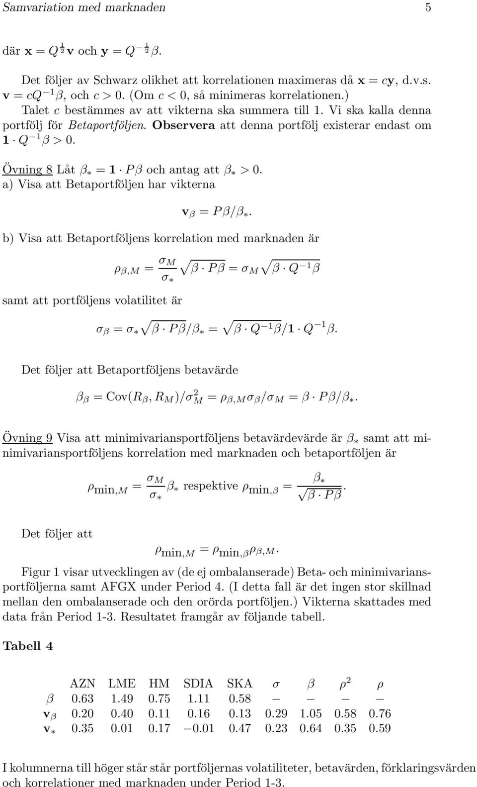 Övning 8 Låt β = 1 P β och antag att β > 0. a) Visa att Betaportföljen har vikterna v β = P β/β.