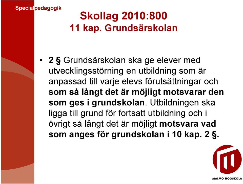 anpassad till varje elevs förutsättningar och som så långt det är möjligt motsvarar den som