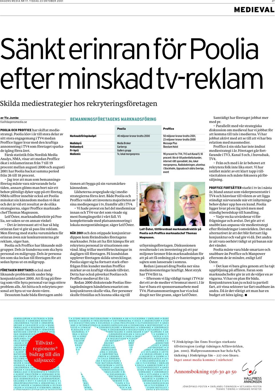 Poolia klev i år till stora delar av sitt stora engagemang i TV4 medan Proffice ligger kvar med den kraftiga annonsering i TV4 som företaget sparkade igång förra året.