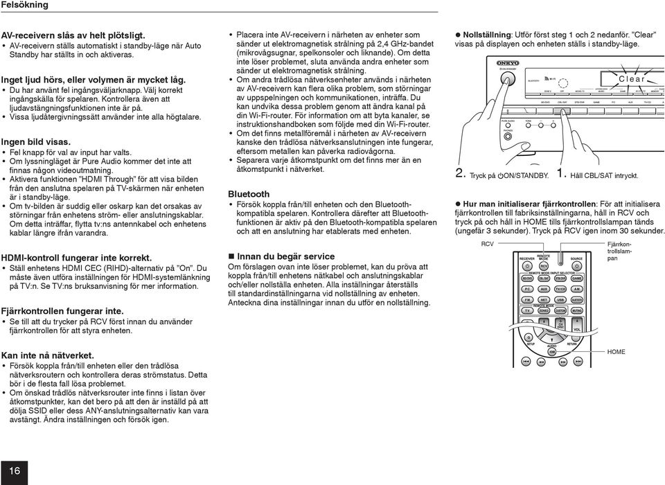 Ingen bild visas. Fel knapp för val av input har valts. Om lyssningläget är Pure Audio kommer det inte att finnas någon videoutmatning.