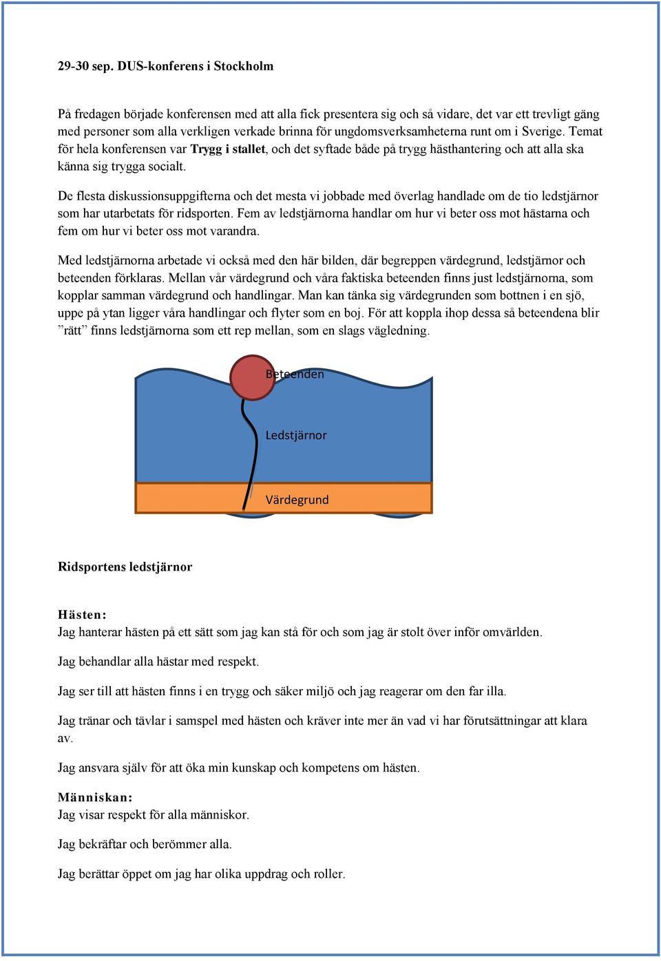 ungdomsverksamheterna runt om i Sverige. Temat för hela konferensen var Trygg i stallet, och det syftade både på trygg hästhantering och att alla ska känna sig trygga socialt.