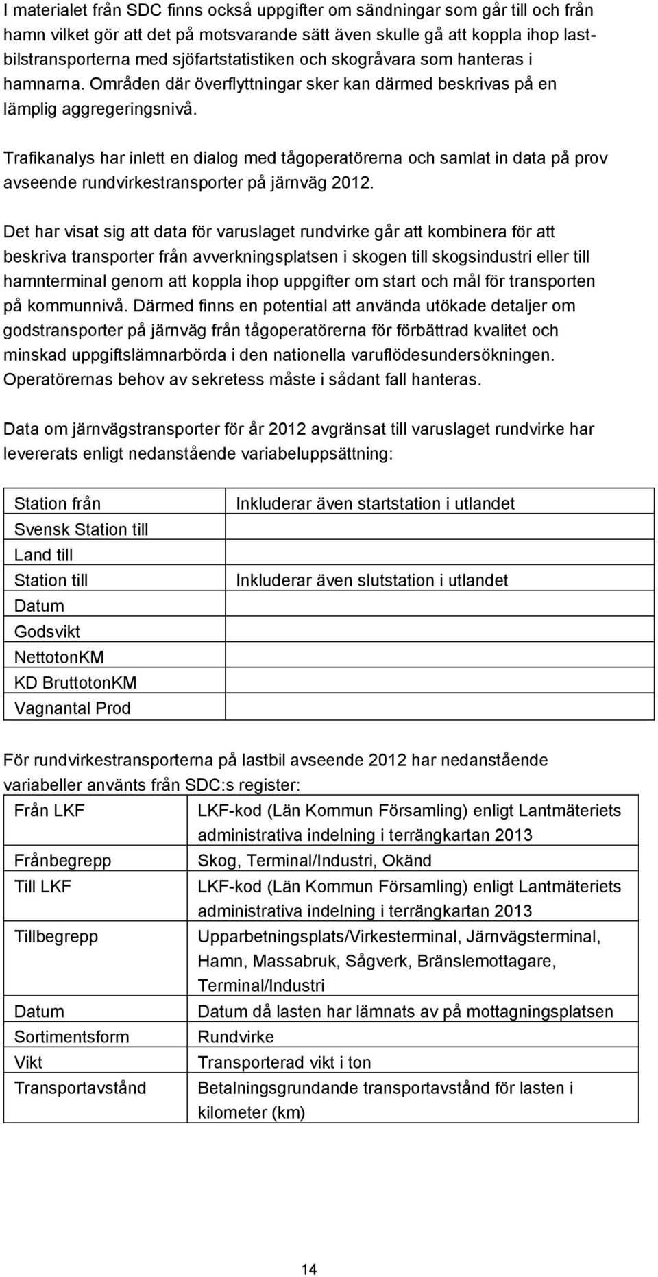 Trafikanalys har inlett en dialog med tågoperatörerna och samlat in data på prov avseende rundvirkestransporter på järnväg 2012.