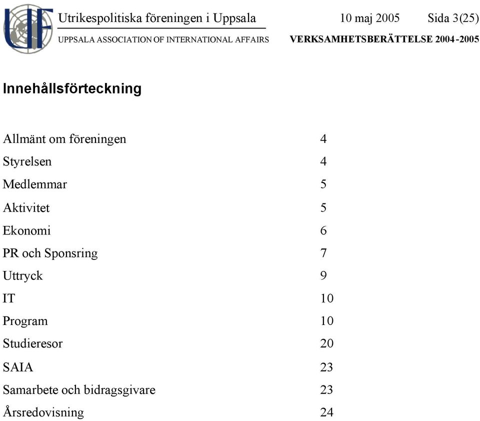 5 Aktivitet 5 Ekonomi 6 PR och Sponsring 7 Uttryck 9 IT 10 Program