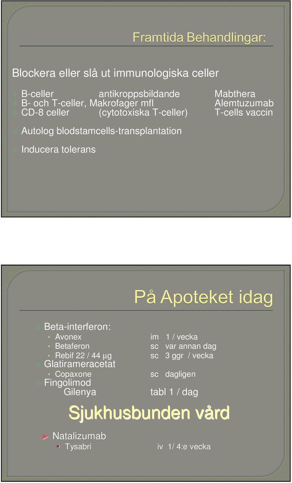 tolerans Beta-interferon: Avonex Betaferon Rebif 22 / 44 µg Glatirameracetat Copaxone Fingolimod Gilenya im 1 /