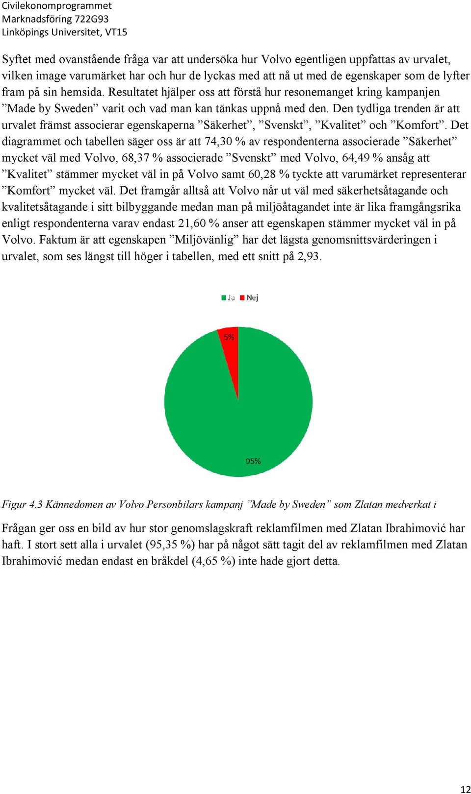 Den tydliga trenden är att urvalet främst associerar egenskaperna Säkerhet, Svenskt, Kvalitet och Komfort.