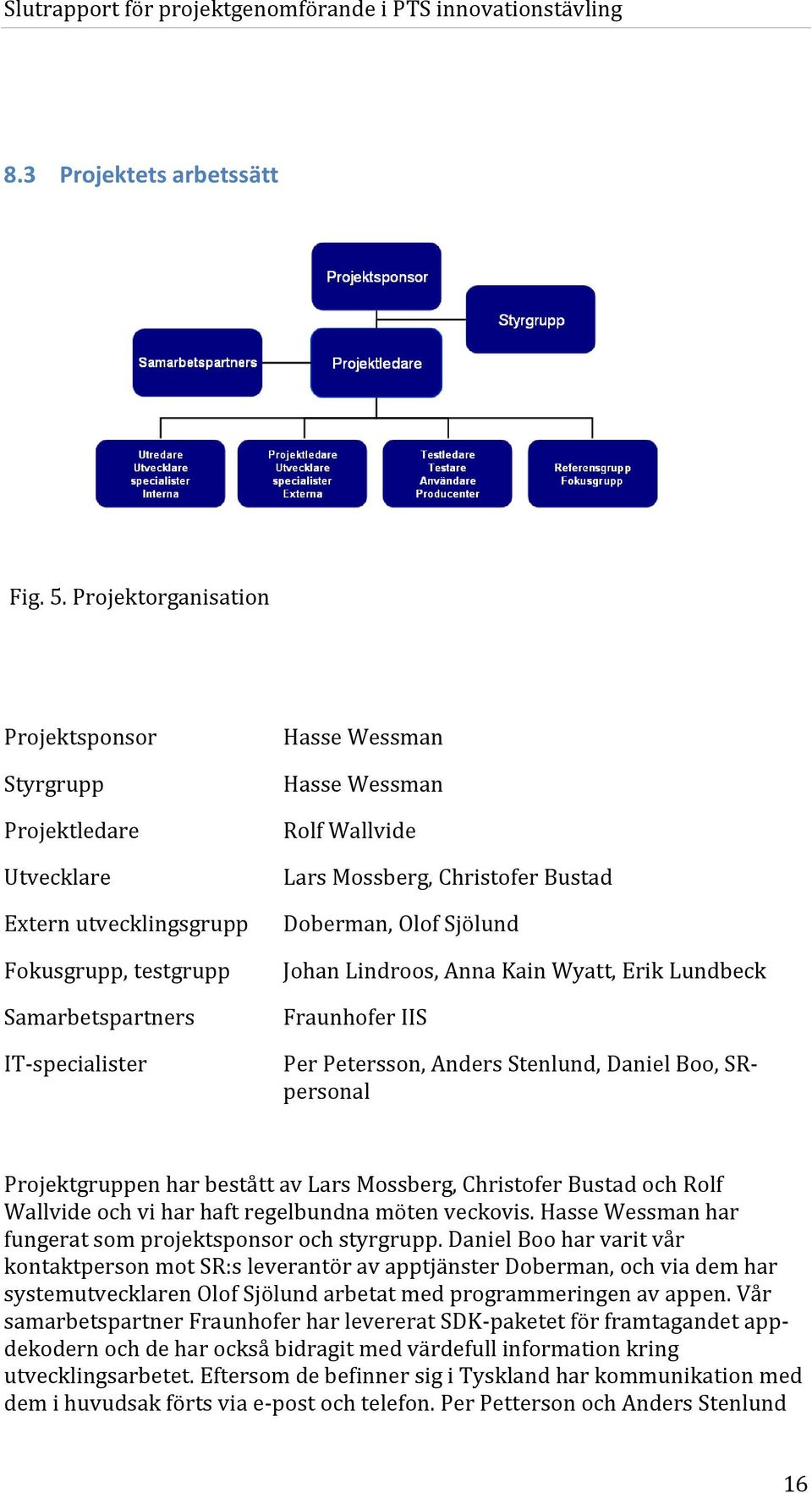 Mossberg, Christofer Bustad Doberman, Olof Sjölund Johan Lindroos, Anna Kain Wyatt, Erik Lundbeck Fraunhofer IIS Per Petersson, Anders Stenlund, Daniel Boo, SRpersonal Projektgruppen har bestått av