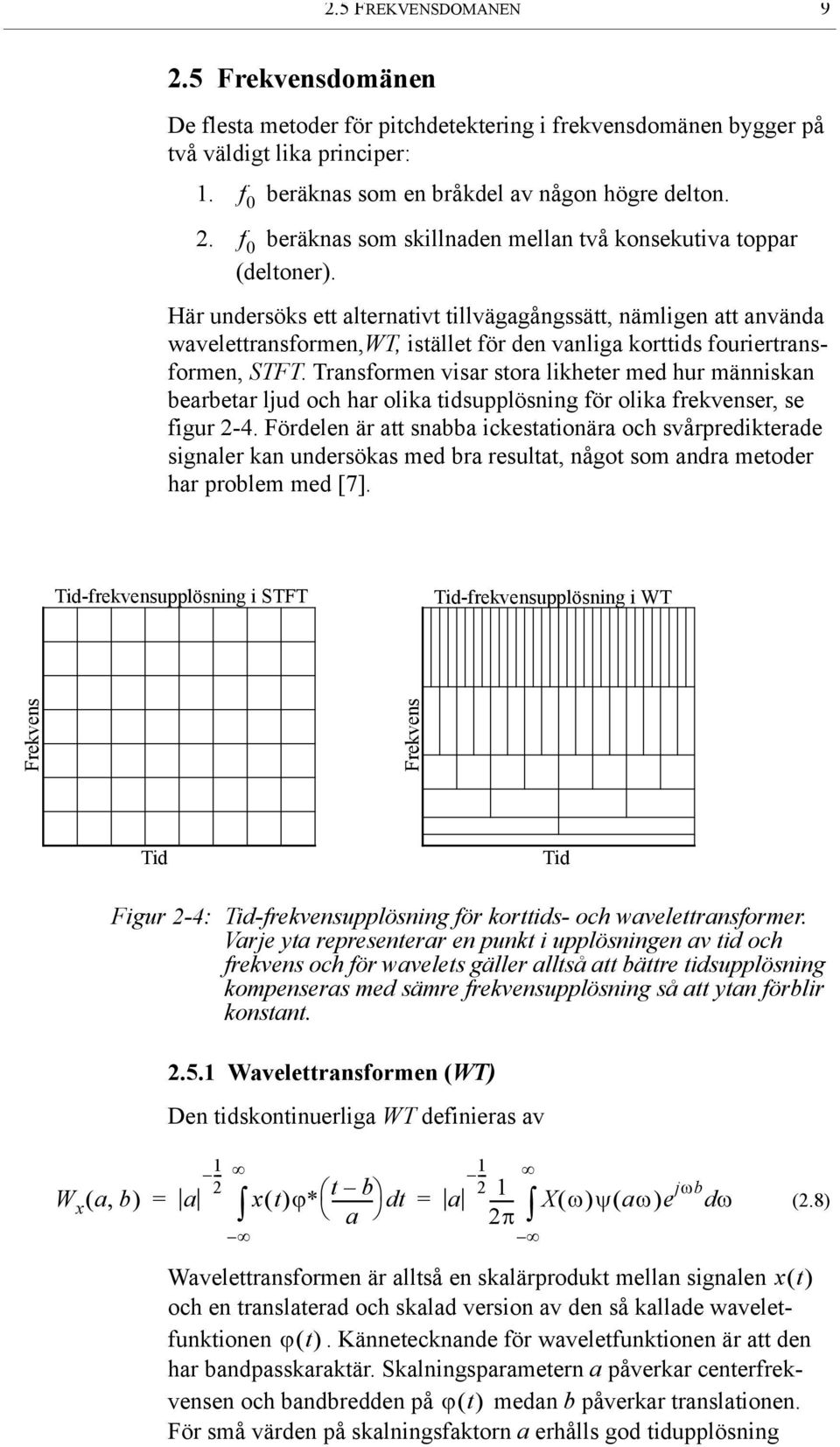 Här undersöks ett alternativt tillvägagångssätt, nämligen att använda wavelettransformen,wt, istället för den vanliga korttids fouriertransformen, STFT.