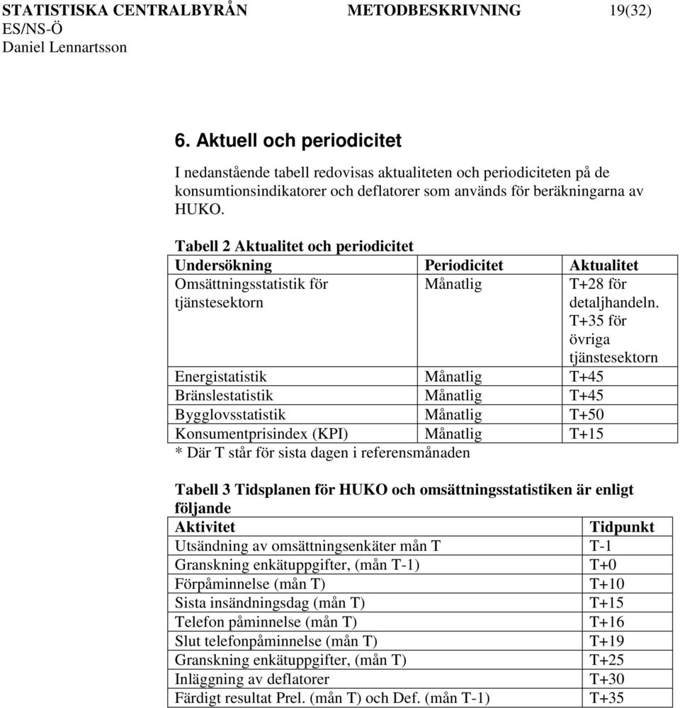 Tabell 2 Aktualitet och periodicitet Undersökning Periodicitet Aktualitet Omsättningsstatistik för tjänstesektorn Månatlig Energistatistik Månatlig T+45 Bränslestatistik Månatlig T+45