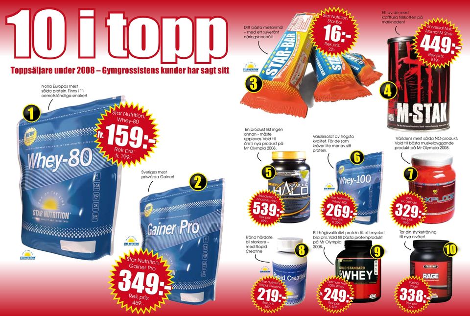 3 4 1 Star Nutrition, Whey-80 fr.159:- fr. 199:- Sveriges mest prisvärda Gainer! 2 En produkt likt ingen annan - måste upplevas. Vald till årets nya produkt på Mr Olympia 2008.