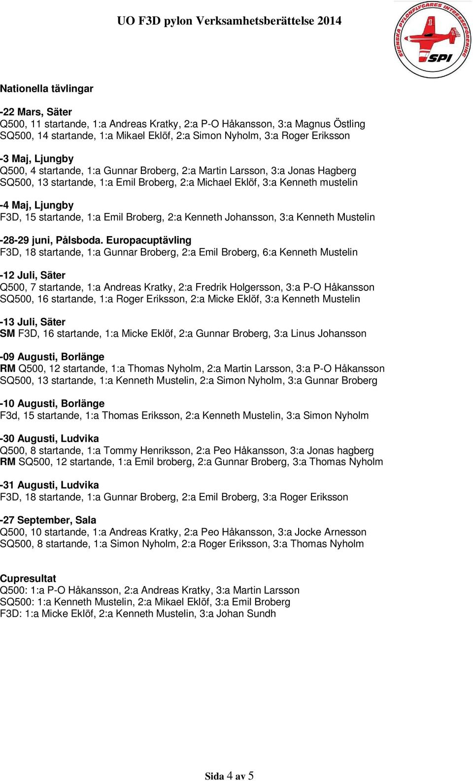 mustelin -4 Maj, Ljungby F3D, 15 startande, 1:a Emil Broberg, 2:a Kenneth Johansson, 3:a Kenneth Mustelin -28-29 juni, Pålsboda.